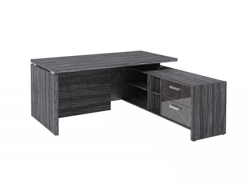 Стол руководителя с опорной тумбой Festus FI-117R.GG 1800x1700x750 (Древесина Графит/Камень Пьетра Гриджиа черный)