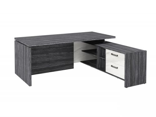 Стол руководителя с опорной тумбой Festus FB-119R.GG 1800x1900x750 (Древесина Графит/Мрамор Леванто белый)