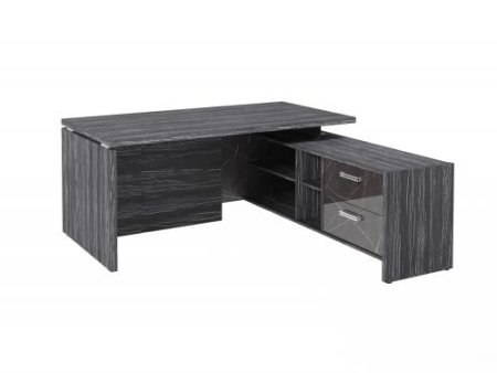 Стол руководителя с опорной тумбой Festus FI-117R.GG 1800x1700x750 (Древесина Графит/Камень Пьетра Гриджиа черный)