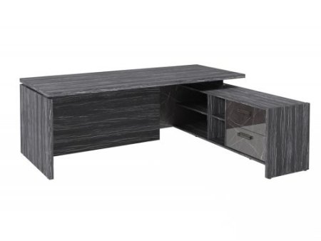 Стол руководителя с опорной тумбой Festus FB-121R.GG 1800x2100x750 (Древесина Графит/Камень Пьетра Гриджиа черный)