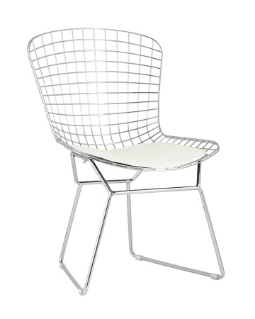 Стул обеденный Bertoia хромированный с белой подушкой (Стул кухонный Bertoia серебристый)