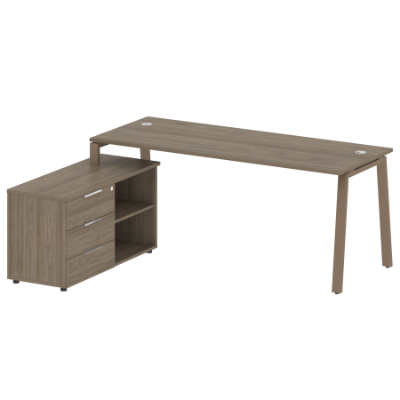 Рабочая станция с тумбой на А-образном м/к Metal System Style БА.РС-СТС-2.5 (L) 1900x1520x750 (Вяз/Мокко металл)