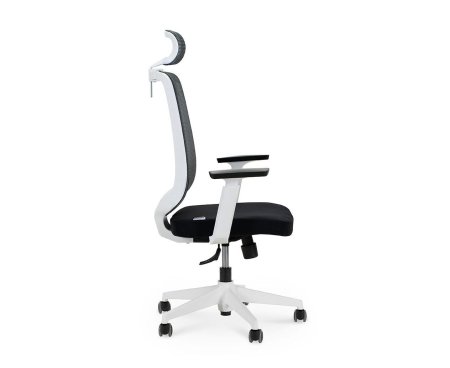 Кресло офисное / Лондон офис white plastic / белый пластик / серая сетка / черная ткань (Черный)