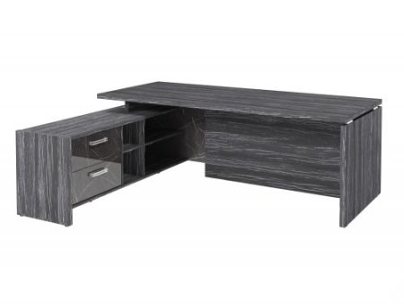 Стол руководителя с опорной тумбой Festus FI-121L.GG 1800x2100x750 (Древесина Графит/Камень Пьетра Гриджиа черный)