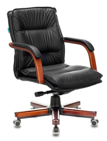 Кресло руководителя T-9927WALNUT-LOW черный кожа низк.спин. крестов. металл/дерево (Черный)