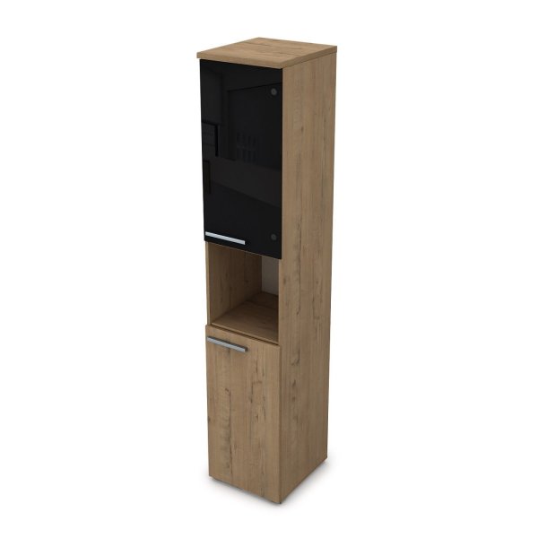 9ПП.005.27 Пенал высокий со стеклом и нишей (400x450x2045), правый (Teakwood)