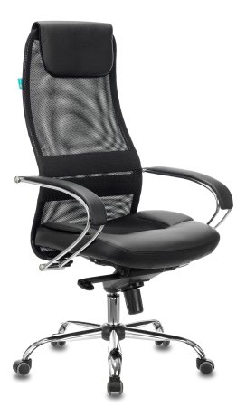 Кресло руководителя CH-609SL черный TW-01 TW-11 эко.кожа/сетка с подголов. крестов. металл хром (Черный)