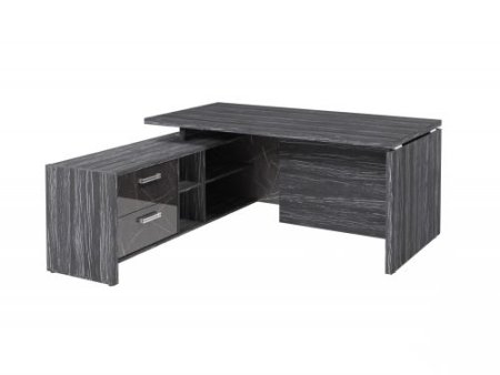 Стол руководителя с опорной тумбой Festus FI-117L.GG 1800x1700x750 (Древесина Графит/Камень Пьетра Гриджиа черный)