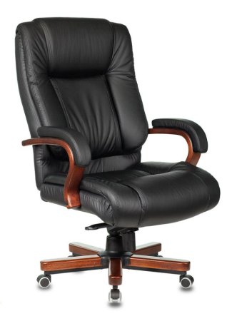 Кресло руководителя T-9925WALNUT черный кожа/кожзам крестов. металл/дерево (Черный)