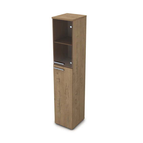 9П.005.11 Пенал высокий со стеклом (400x450x2045) (Teakwood)