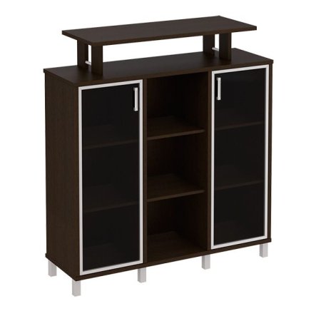 Стеллаж средний с надстройкой и стеклянными дверками Борн B 801-522 1426x450x1530 (Венге)