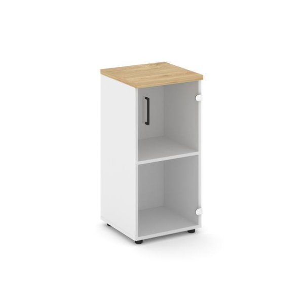 Шкаф низкий узкий SN.STU.E-302(R) (400х400х833) (Белый/Тиквуд Светлый/Прозрачный)