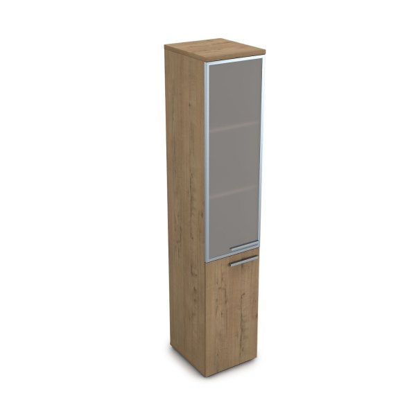 9ПП.005.19 Пенал высокий со стеклом (400x450x2045), правый (Teakwood)