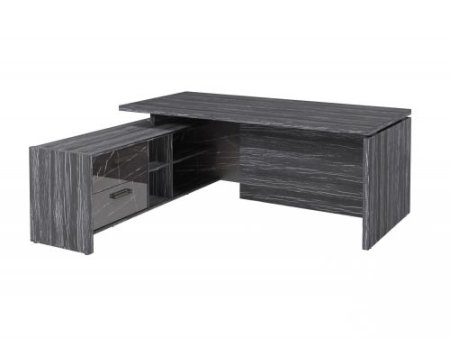 Стол руководителя с опорной тумбой Festus FB-119L.GG 1800x1900x750 (Древесина Графит/Камень Пьетра Гриджиа черный)