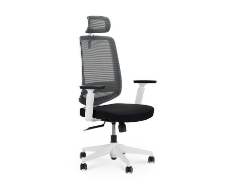Кресло офисное / Лондон офис white plastic / белый пластик / серая сетка / черная ткань (Черный)