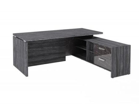 Стол руководителя с опорной тумбой Festus FI-119R.GG 1800x1900x750 (Древесина Графит/Камень Пьетра Гриджиа черный)