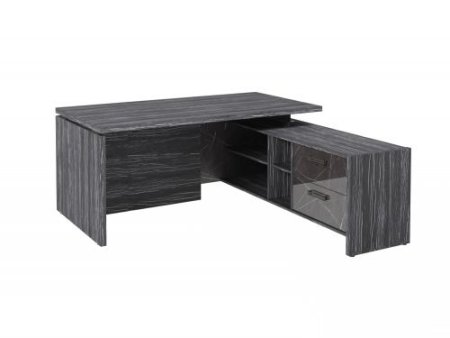 Стол руководителя с опорной тумбой Festus FB-117R.GG 1800x1700x750 (Древесина Графит/Камень Пьетра Гриджиа черный)
