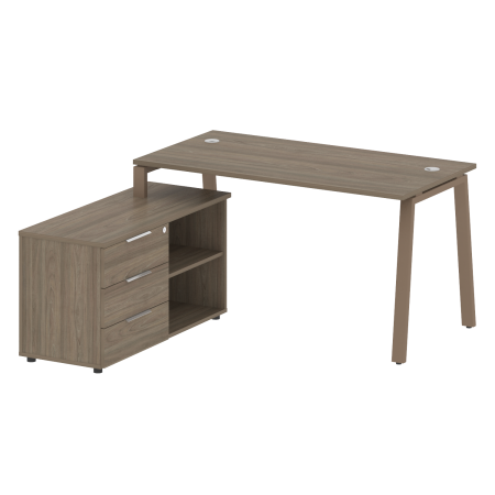 Рабочая станция с тумбой на А-образном м/к Metal System Style БА.РС-СТС-2.3 (L) 1500x1520x750 (Вяз/Мокко металл)