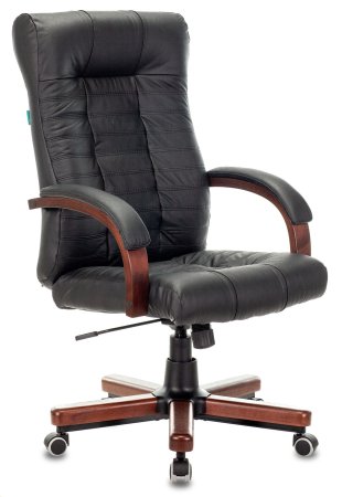 Кресло руководителя KB-10WALNUT черный кожа крестов. металл/дерево (Черный)