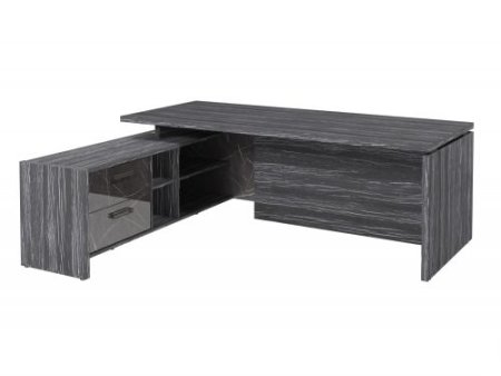Стол руководителя с опорной тумбой Festus FB-121L.GG 1800x2100x750 (Древесина Графит/Камень Пьетра Гриджиа черный)